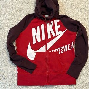 NIKE XL UNIQUE maroon and red hoodie sweatshirt jacket with retro vibes